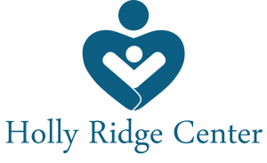 HR_New_Logo Holly Ridge Center Logo: All text that reads: "Holly Ridge Center" with a dark blue, heart-shaped person holding a smaller, white person in their arms.