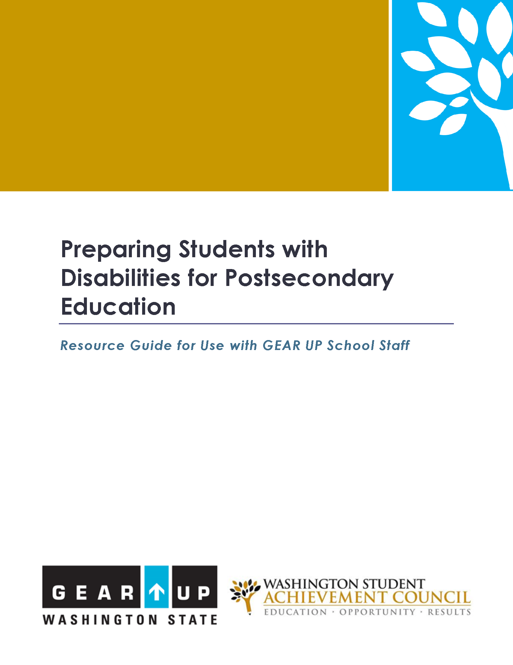 Image: Title page of Preparing Students with Disabilities for Postsecondary Education