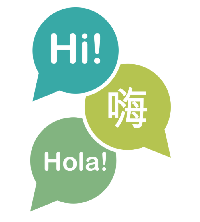 language access icon with the word hi written in three languages