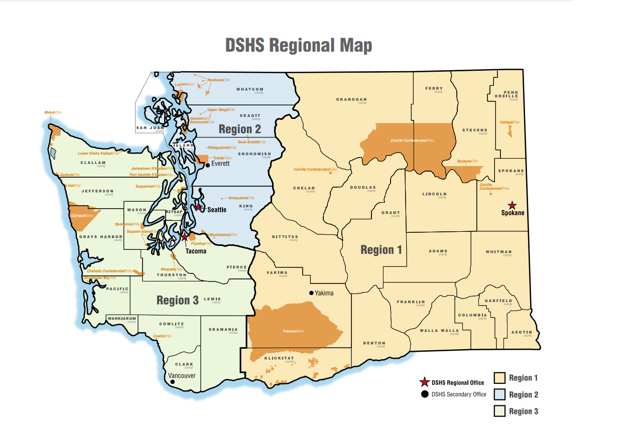 Graphic image of the DSHS Regional map of Washington State.