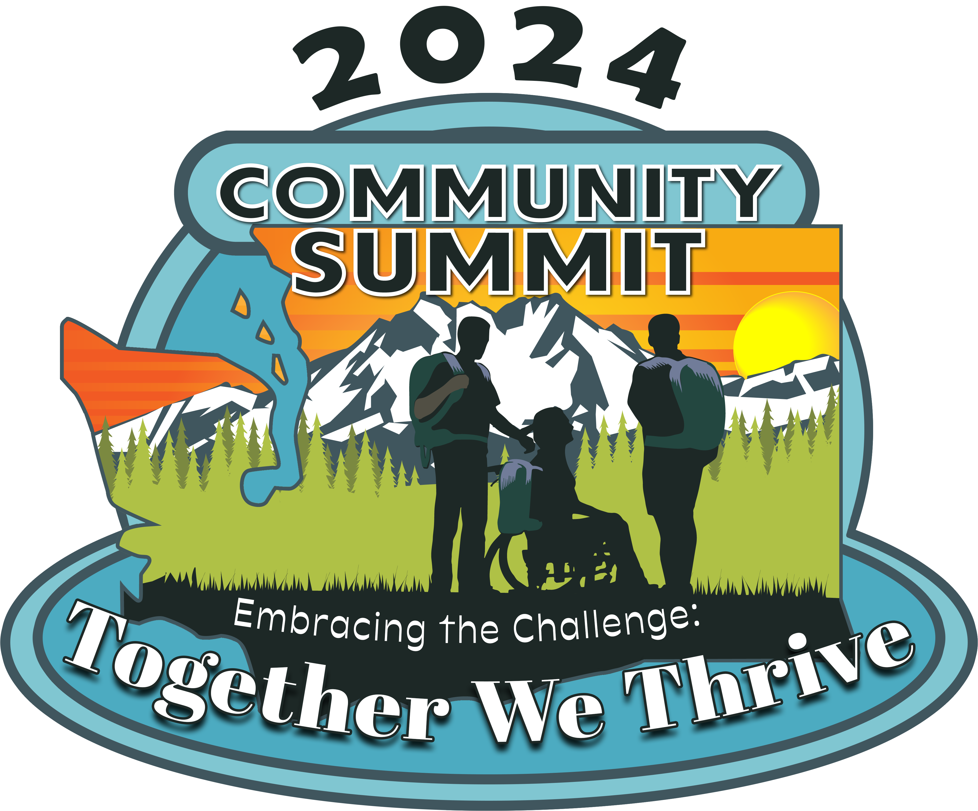 Image: Community Summit 2024, Embracing the Challenge: Together We Thrive logo.