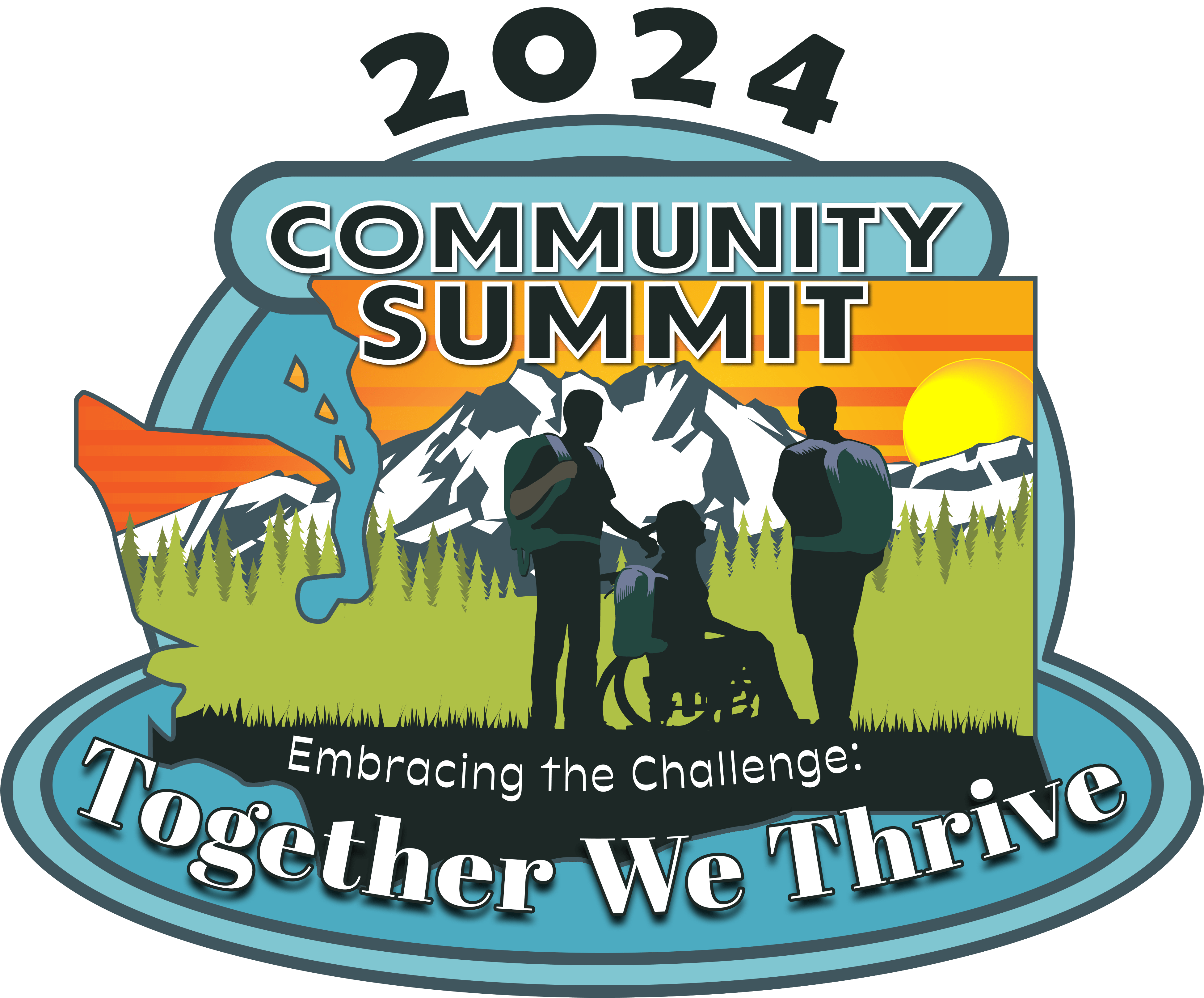 Image: Community Summit 2024, Embracing the Challenge: Together We Thrive logo.